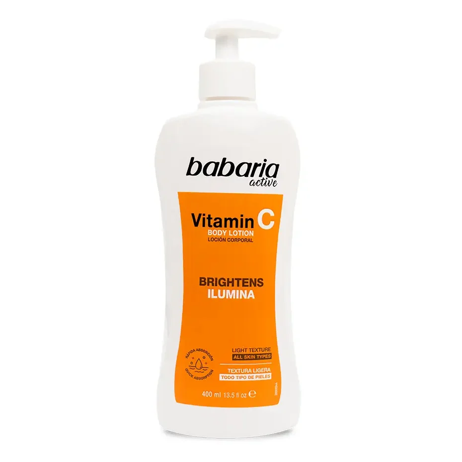 Babaria-Body-Lotion-Brightening-Vitamin-C-400-ml-e1763673623709.webp لوسیون بدن روشن کننده باباریا Babaria ویتامین C حجم 400 میل - تصویر 1