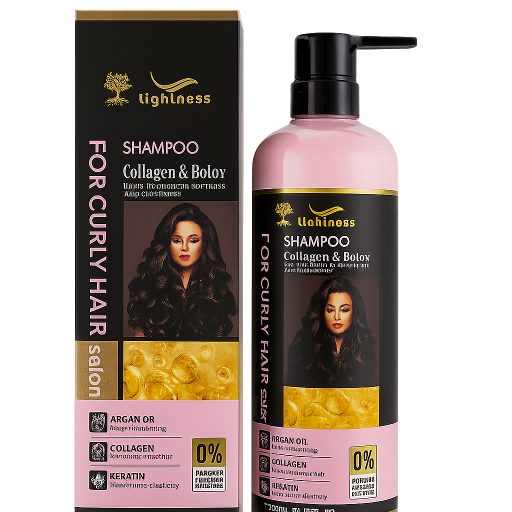 lighness-curly-shampoo-900ml-2.png شامپو موهای فر لایتنس Lightness حاوی کلاژن و آرگان و کراتین حجم 900 میل - تصویر 1