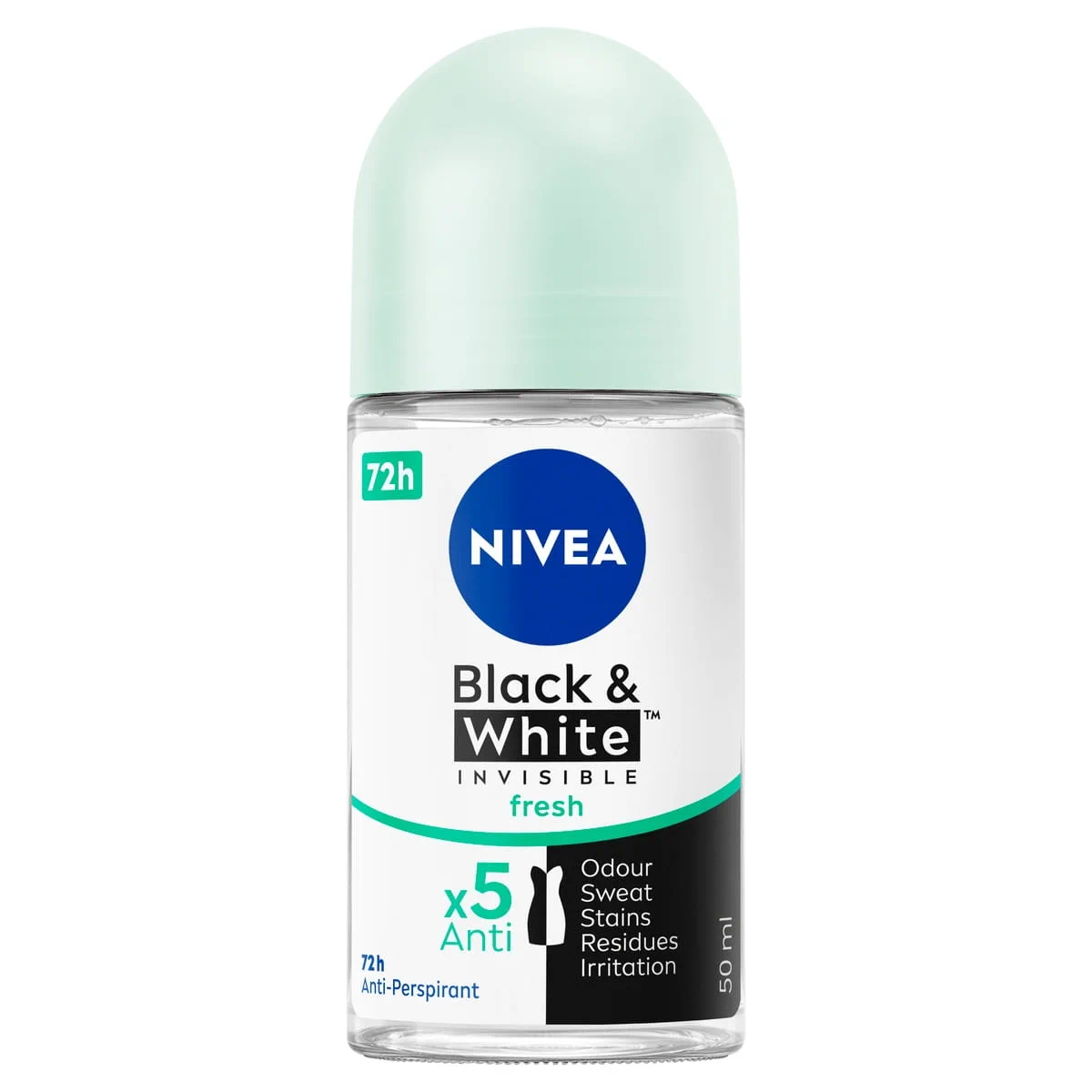 nivea-women-roll-on-black-and-white-fresh.webp مام رولی نیوا Nivea زنانه مدل Black and White Invisible Fresh حجم 50 میل - تصویر 1